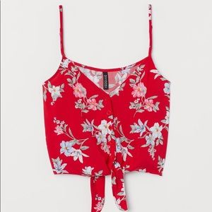 Red floral cropped tank top